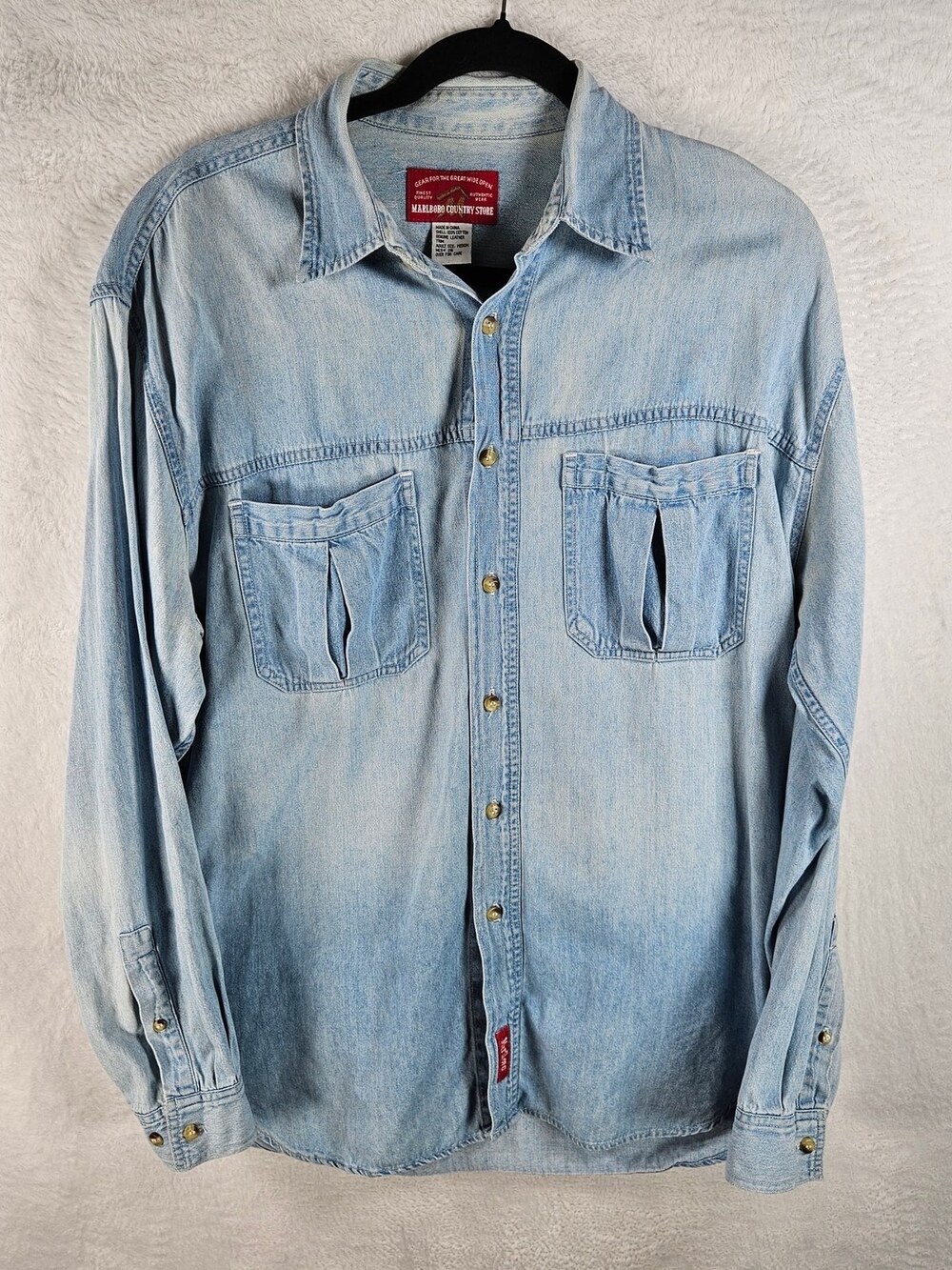 Marlboro Country Store Denim Button-Down Shirt Light Wash Men's Size Medium